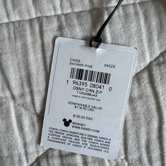 Coach Disney Pine Green Corner Zip Wristlet with Mickey & Minnie Sled Holiday - Picture 2 of 4